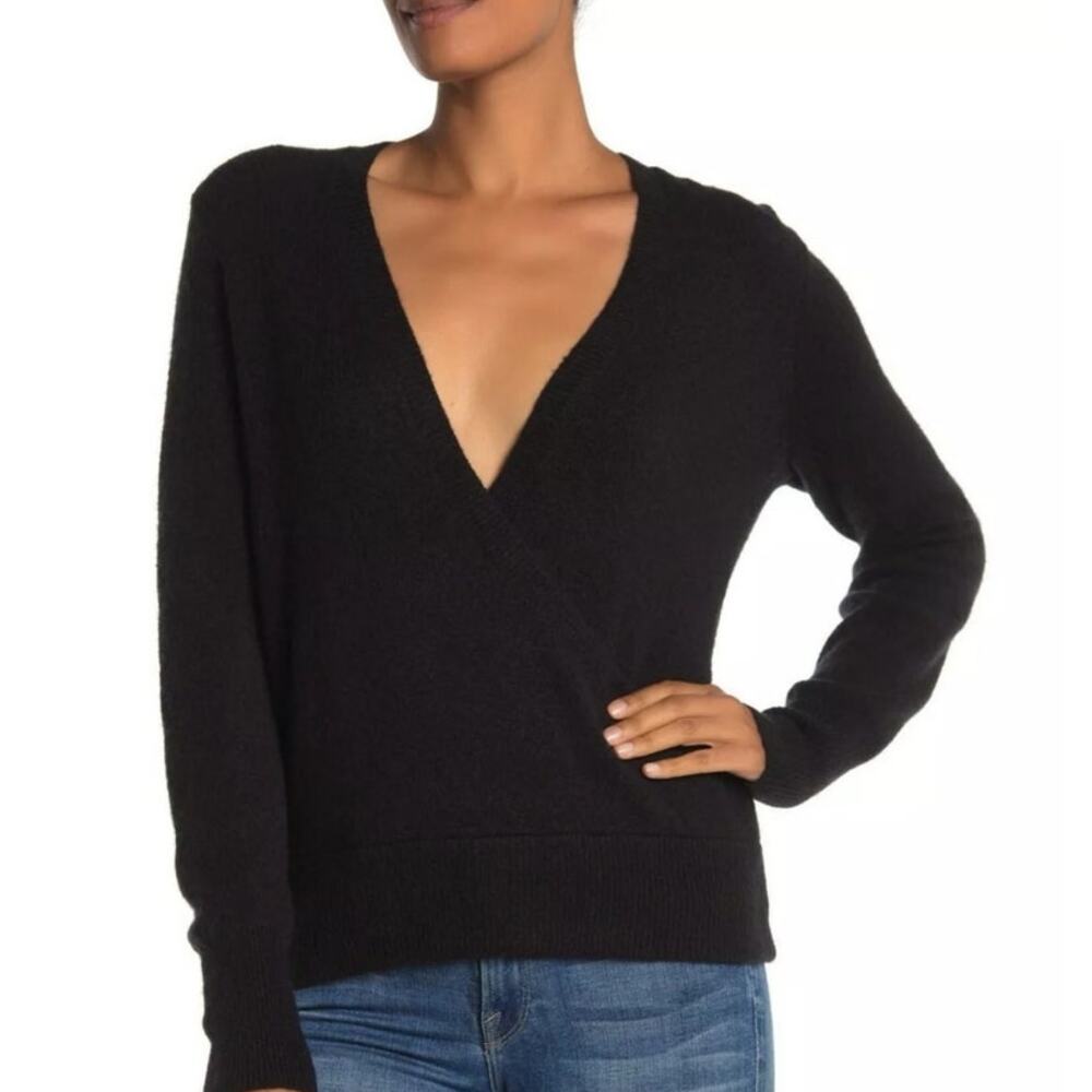Madewell Sweater‎ Size 2XL Merino Wool Alpaca Blend Super Soft Black Faux Wrap